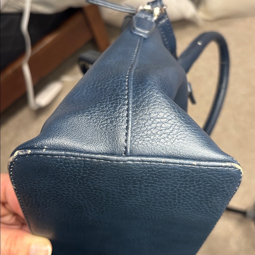 Vintage Roots Navy Satchel Mini Tote Bag Leather Top Handle Purse - Picture 9 of 9
